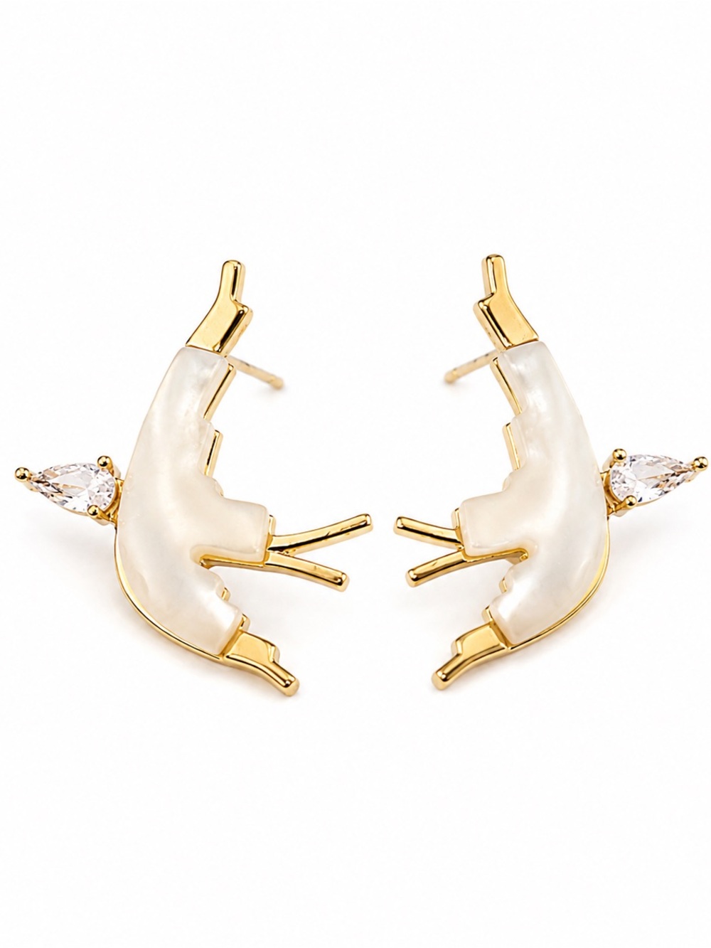 Mother of Pear Bird Earrings with Zirconia | 14K Gold Plated
